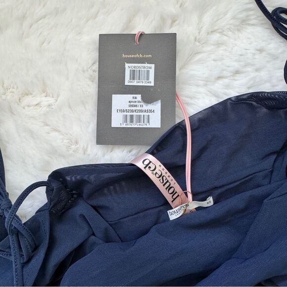 House of CB Hi-Lo Asymmetrical Ruffle Off Shoulder Mesh Kiki Dress XS - Navy - Picture 7 of 7